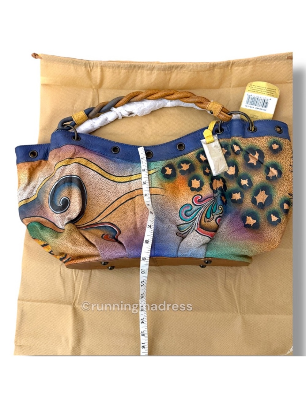 NWT Premium Anuschka Hand Painted Leather Collage S.M.D.C Hobo Peacock Butterfly - Picture 13 of 16
